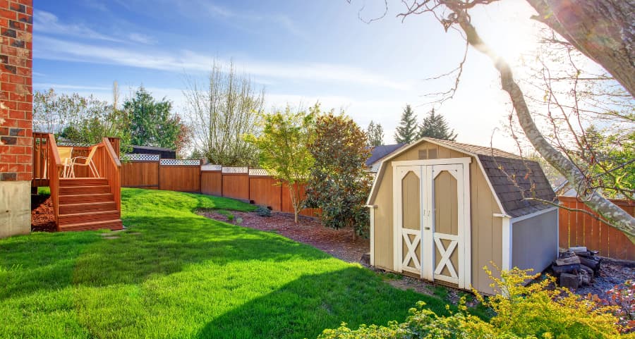 Fenced backyard with storage shed in Phoenix